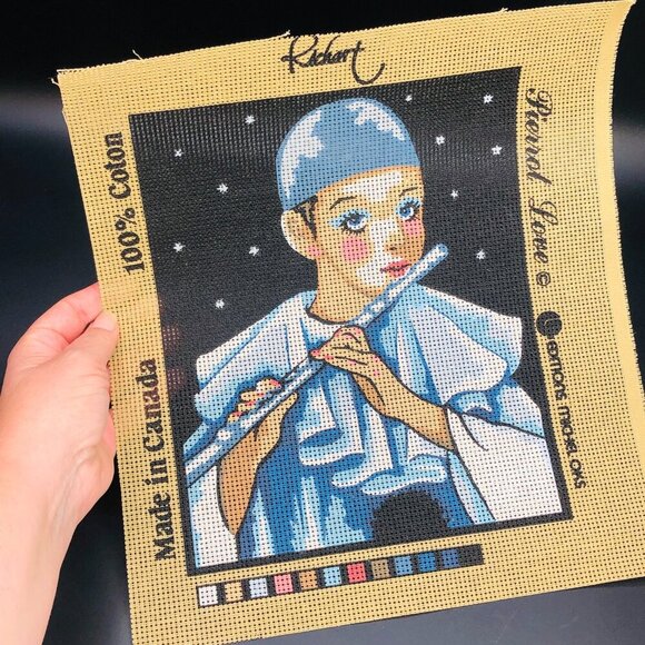 80s Pierrot Love UNUSED Needlepoint Canvas Richart Canada Michel Oks Novelty - Picture 2 of 11